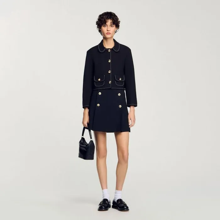 Jackets and Blazers Women SANDRO Peter Pan Collar Cropped Jacket Black