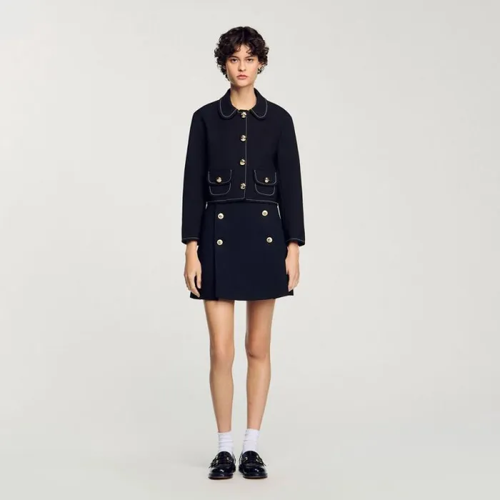 Jackets and Blazers Women SANDRO Peter Pan Collar Cropped Jacket Black