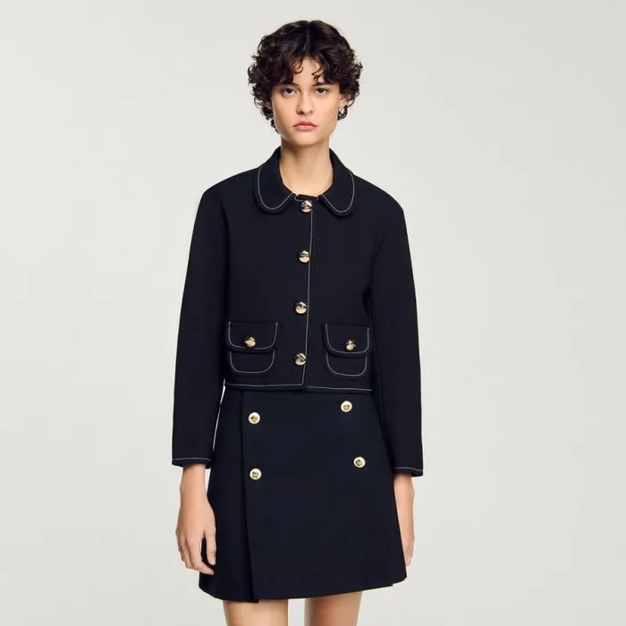 Jackets and Blazers Women SANDRO Peter Pan Collar Cropped Jacket Black