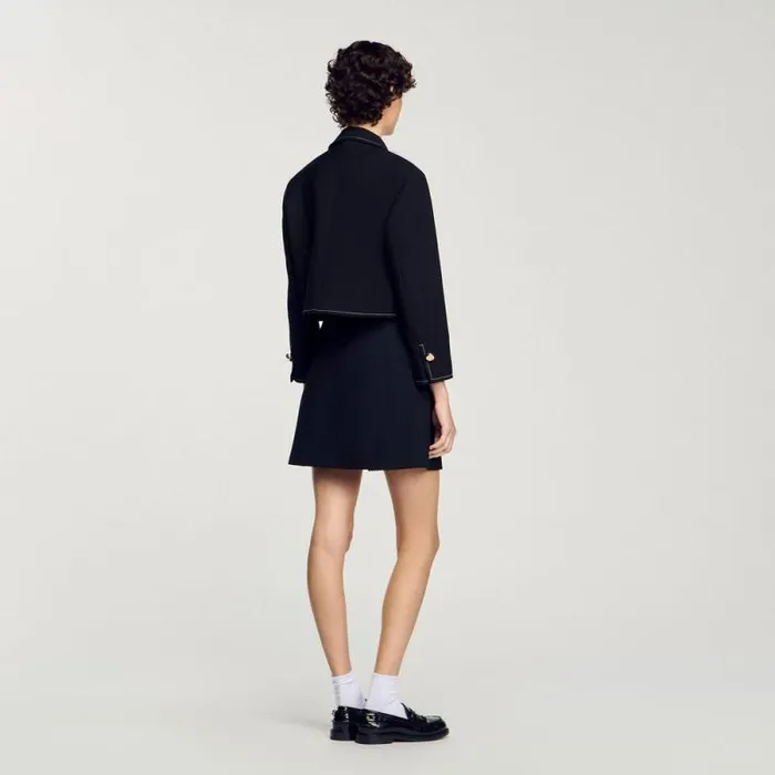Jackets and Blazers Women SANDRO Peter Pan Collar Cropped Jacket Black