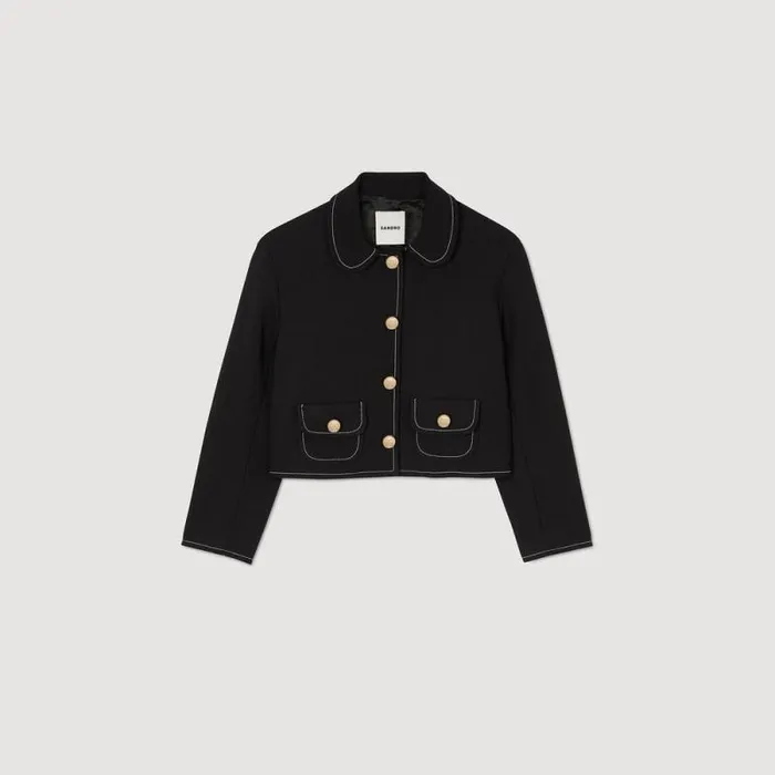 Jackets and Blazers Women SANDRO Peter Pan Collar Cropped Jacket Black