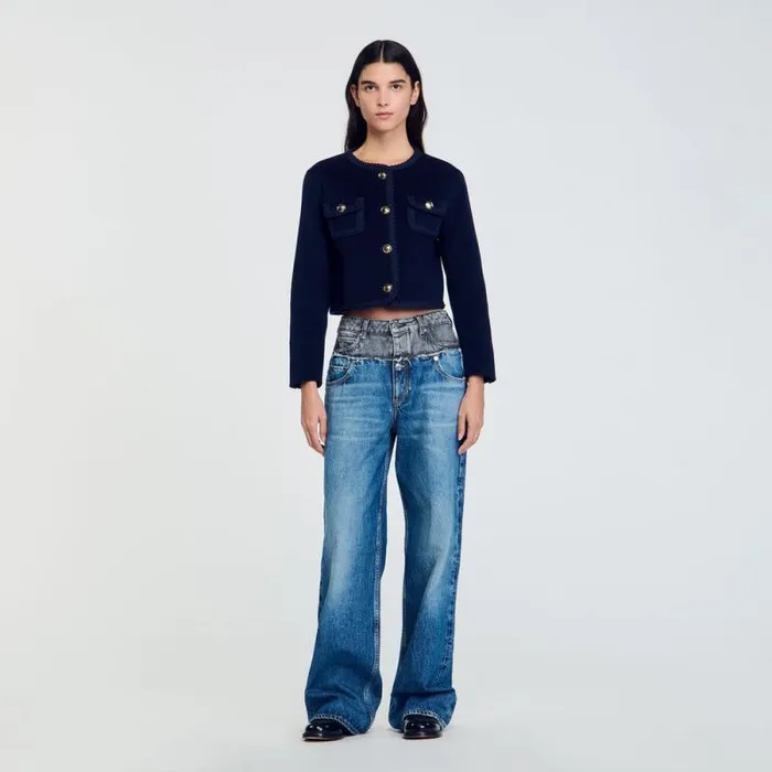 Jackets and Blazers Women SANDRO Short Wool Jacket Navy Blue
