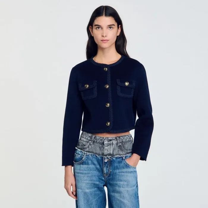 Jackets and Blazers Women SANDRO Short Wool Jacket Navy Blue