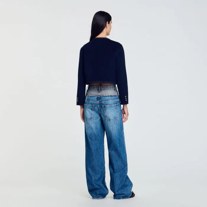 Jackets and Blazers Women SANDRO Short Wool Jacket Navy Blue