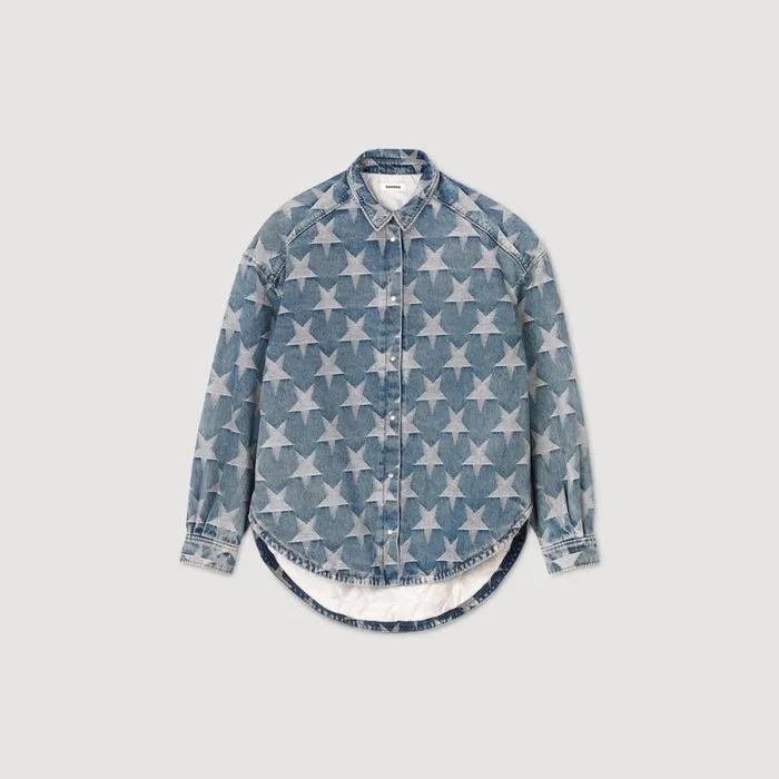 Jackets and Blazers Women SANDRO Starry Denim Overshirt Jacket Blue Jean