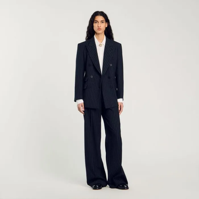 Jackets and Blazers Women SANDRO Striped Suit Jacket Black