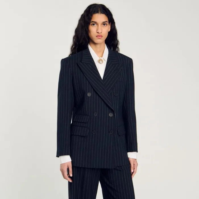 Jackets and Blazers Women SANDRO Striped Suit Jacket Black
