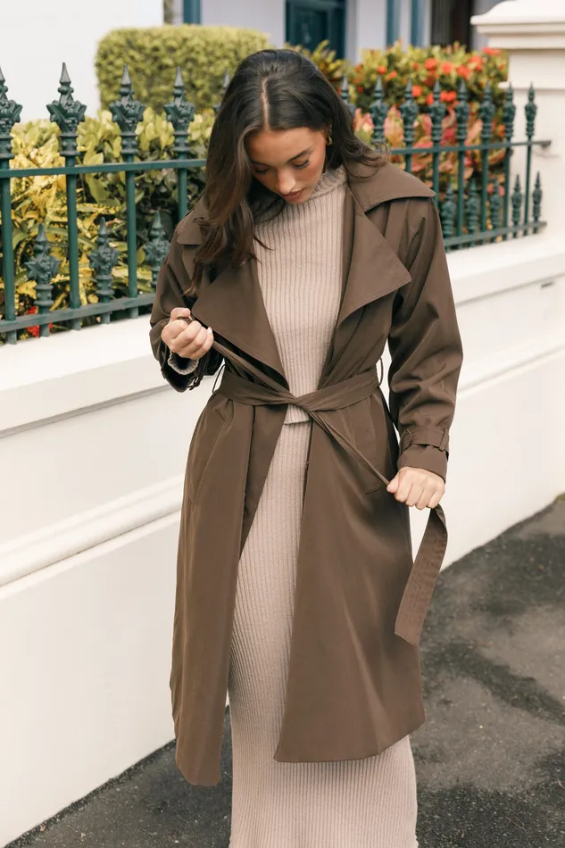 Jackets and Coats Billy Button Front Trench Coat 8211 Chocolate Brown Chocolate Brown petalandpup Women