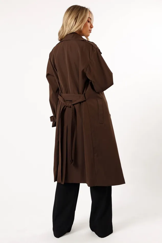 Jackets and Coats Billy Button Front Trench Coat 8211 Chocolate Brown Chocolate Brown petalandpup Women
