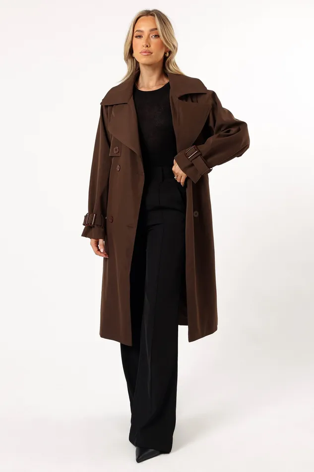 Jackets and Coats Billy Button Front Trench Coat 8211 Chocolate Brown Chocolate Brown petalandpup Women