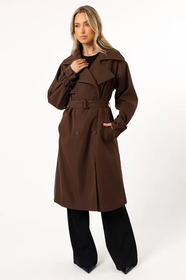 Jackets and Coats Billy Button Front Trench Coat 8211 Chocolate Brown Chocolate Brown petalandpup Women
