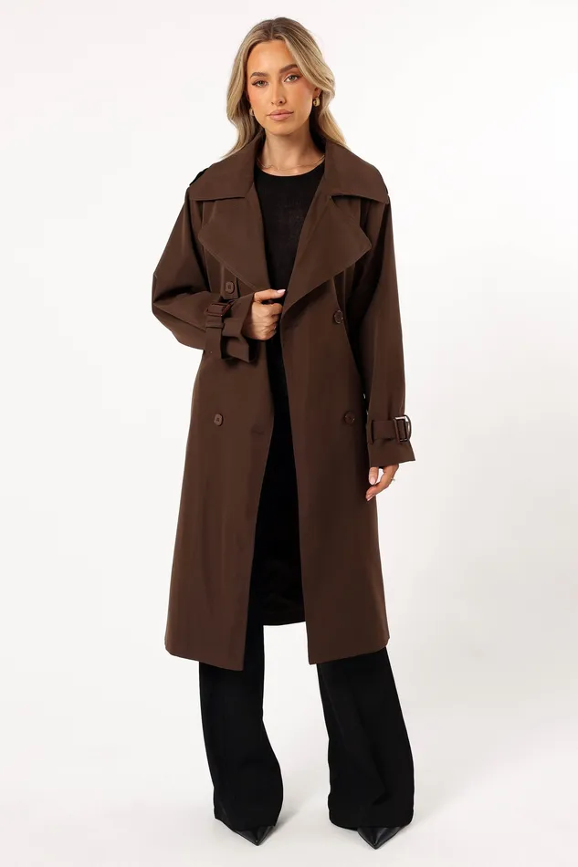 Jackets and Coats Billy Button Front Trench Coat 8211 Chocolate Brown Chocolate Brown petalandpup Women