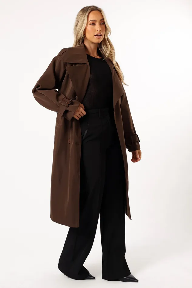 Jackets and Coats Billy Button Front Trench Coat 8211 Chocolate Brown Chocolate Brown petalandpup Women