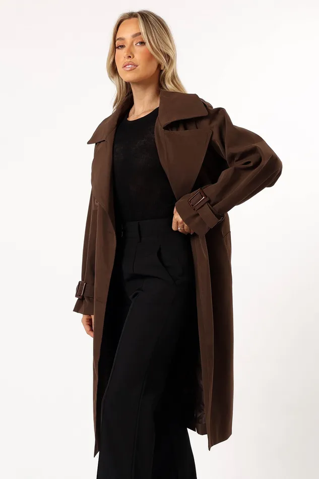 Jackets and Coats Billy Button Front Trench Coat 8211 Chocolate Brown Chocolate Brown petalandpup Women