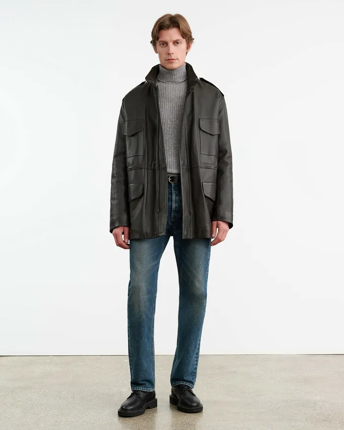 Jackets and Coats LIRI LEATHER JACKET Dark Moss Nili Lotan Men