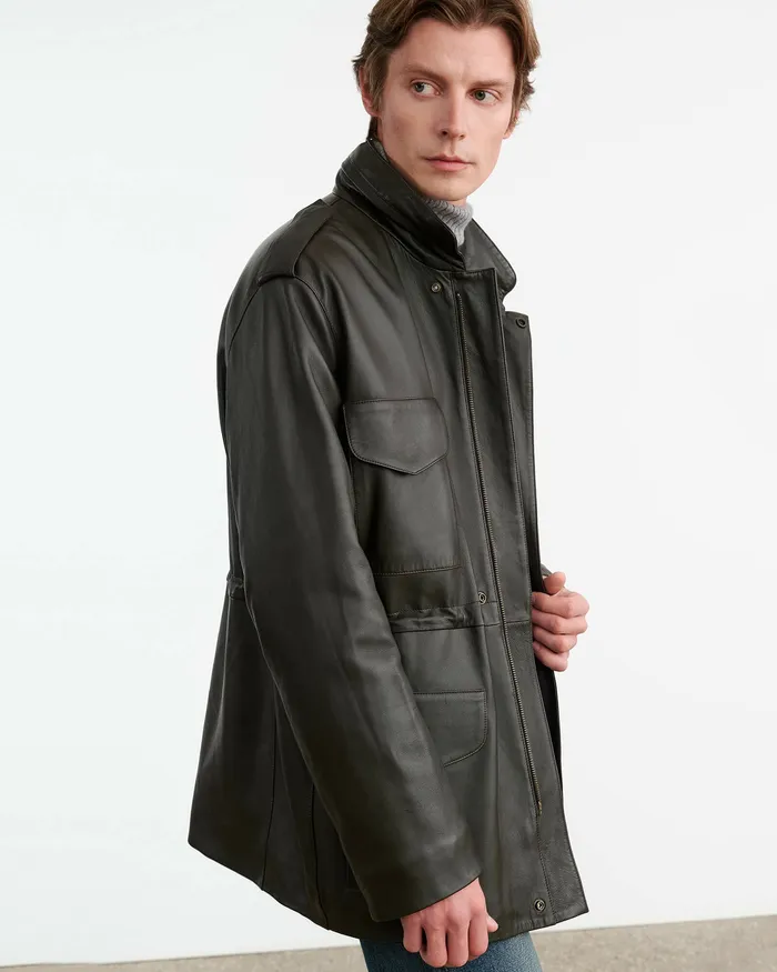 Jackets and Coats LIRI LEATHER JACKET Dark Moss Nili Lotan Men