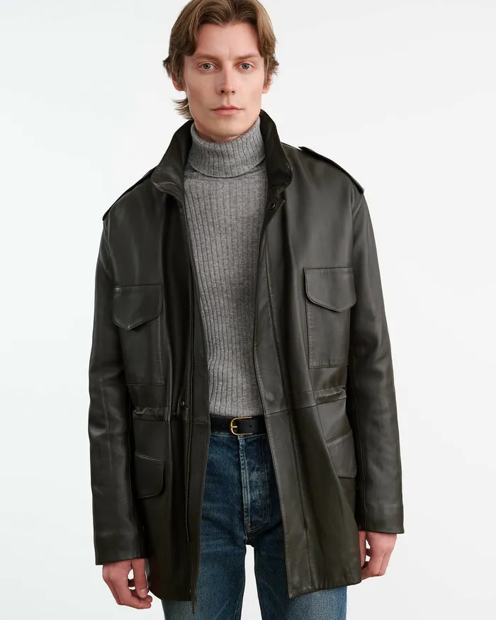 Jackets and Coats LIRI LEATHER JACKET Dark Moss Nili Lotan Men