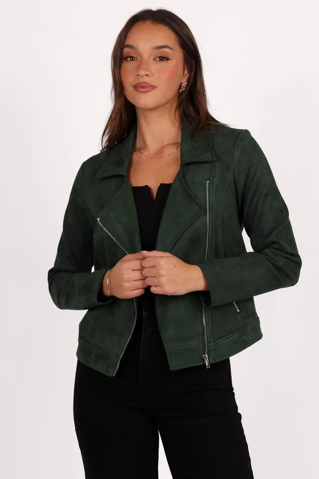 Jackets and Coats Women Spencer Faux Suede Moto Jacket 8211 Olive Olive petalandpup