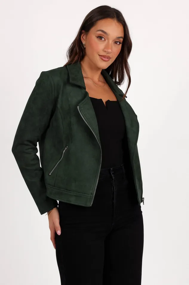 Jackets and Coats Women Spencer Faux Suede Moto Jacket 8211 Olive Olive petalandpup
