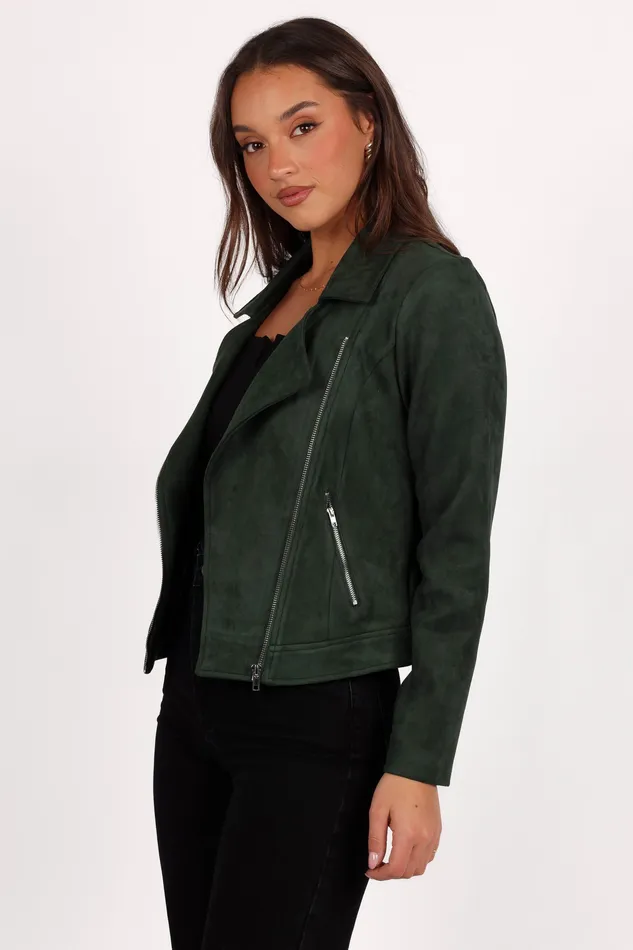 Jackets and Coats Women Spencer Faux Suede Moto Jacket 8211 Olive Olive petalandpup