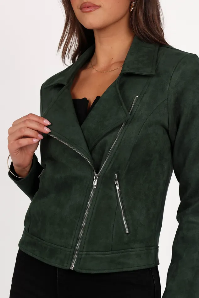 Jackets and Coats Women Spencer Faux Suede Moto Jacket 8211 Olive Olive petalandpup