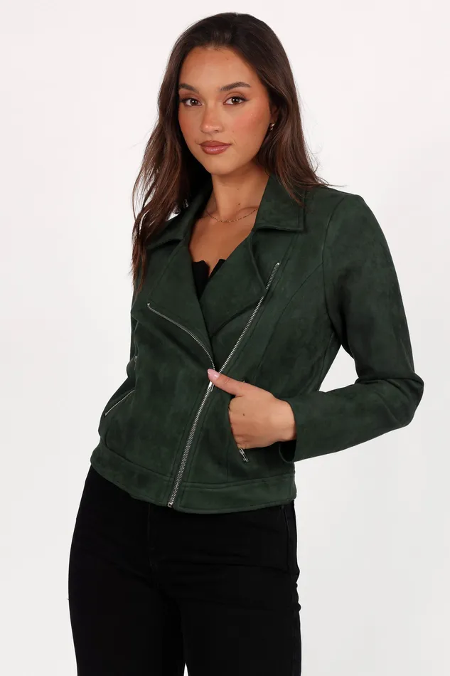 Jackets and Coats Women Spencer Faux Suede Moto Jacket 8211 Olive Olive petalandpup