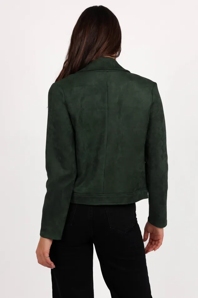 Jackets and Coats Women Spencer Faux Suede Moto Jacket 8211 Olive Olive petalandpup