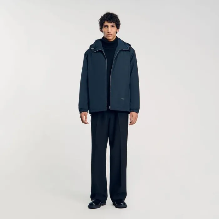 Jackets Men SANDRO Hooded Jacket Blue Prusse