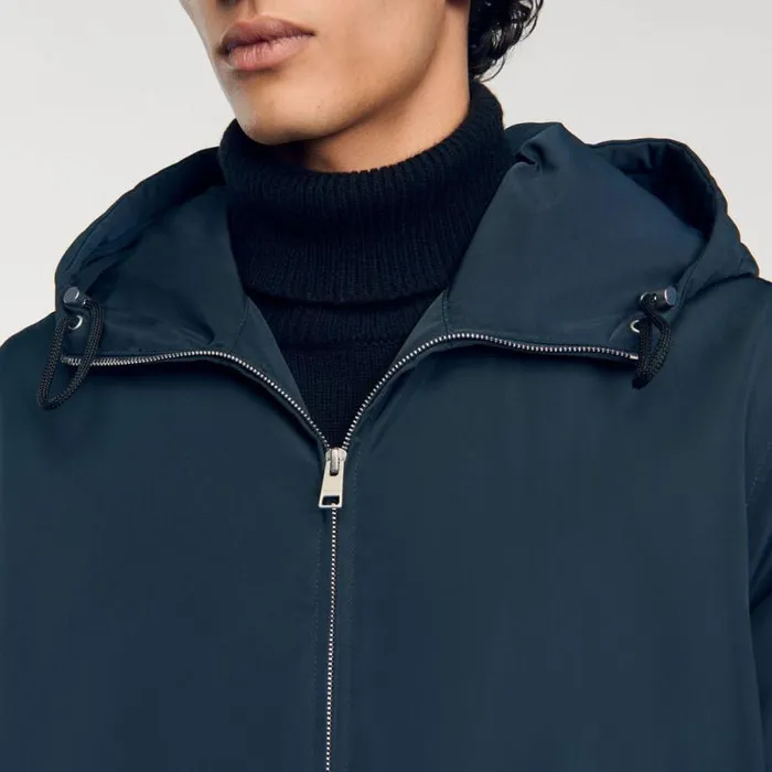 Jackets Men SANDRO Hooded Jacket Blue Prusse