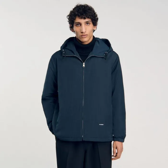 Jackets Men SANDRO Hooded Jacket Blue Prusse