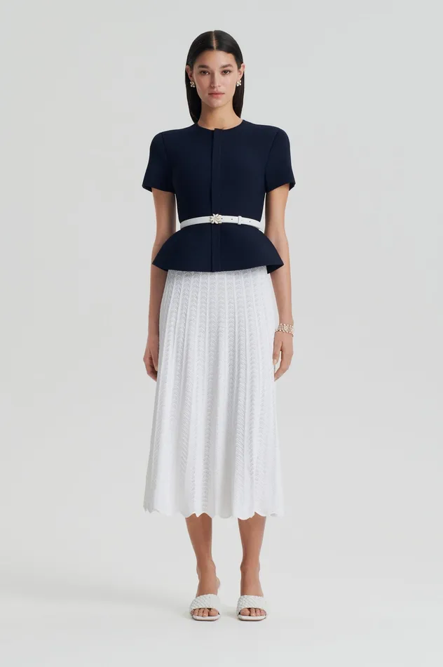 Jackets Women CREPE KNIT SHORT SLEEVE PEPLUM JACKET NAVY Scanlan Theodore