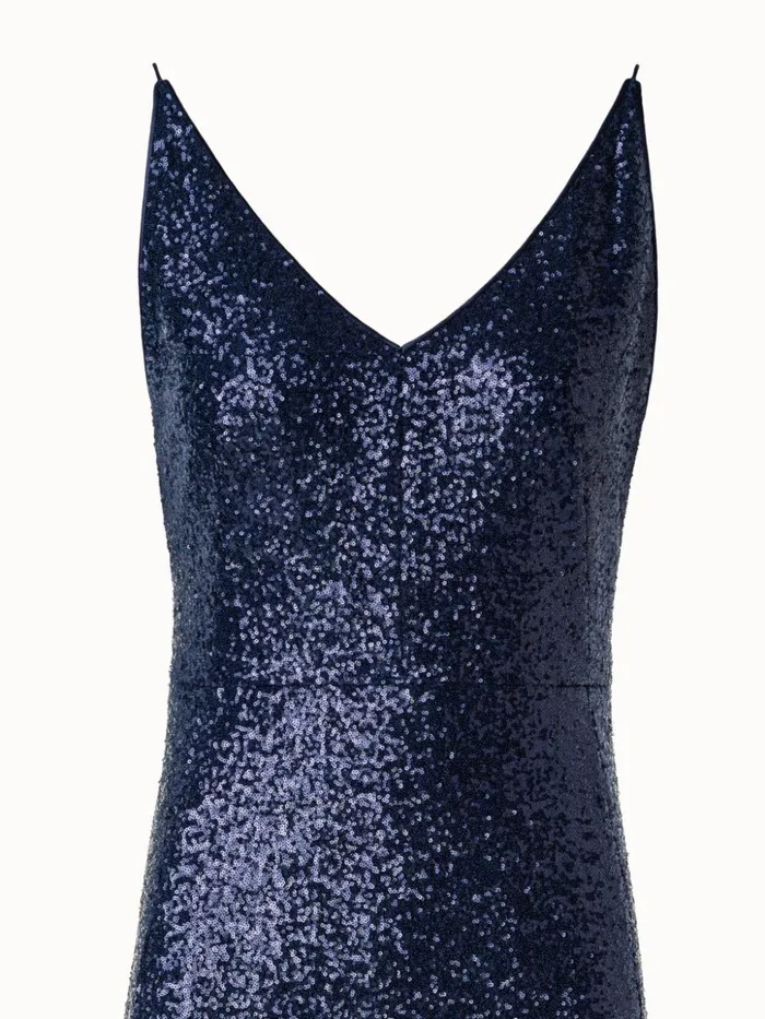 Jersey Sequins VNeck Gown Navy Women Akris Dresses