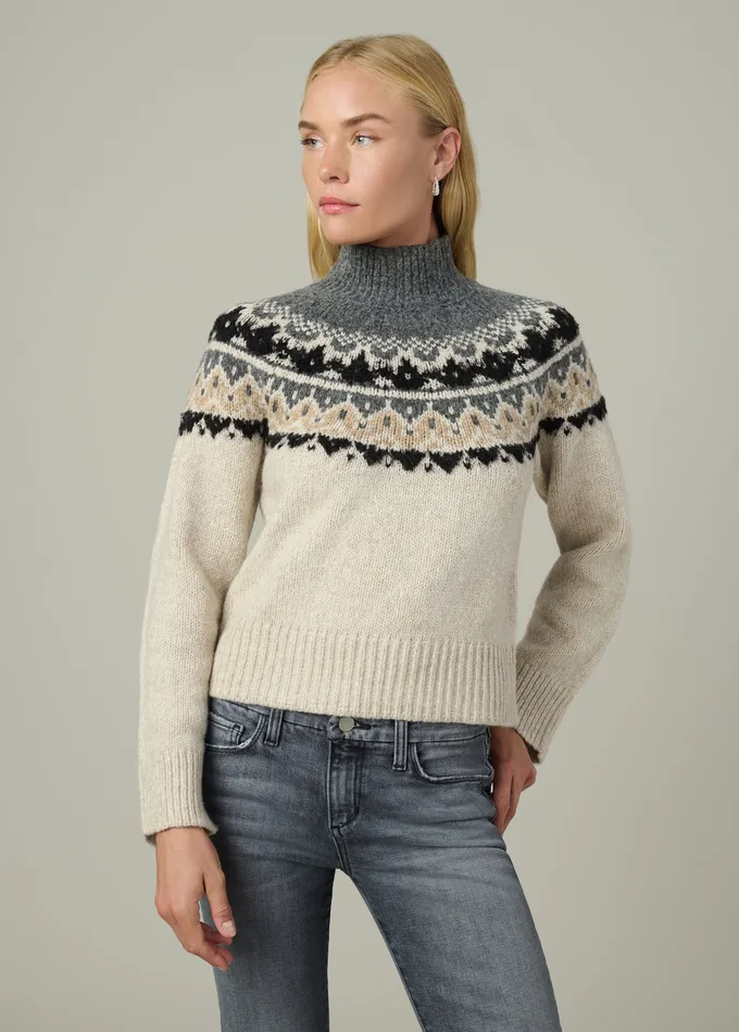 Joe8217s Jeans Sweaters Women THE CELESTE FAIR ISLE SWEATER Oatmeal Charcoal Fair Isle
