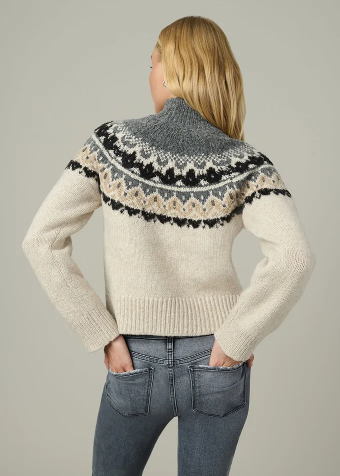 Joe8217s Jeans Sweaters Women THE CELESTE FAIR ISLE SWEATER Oatmeal Charcoal Fair Isle