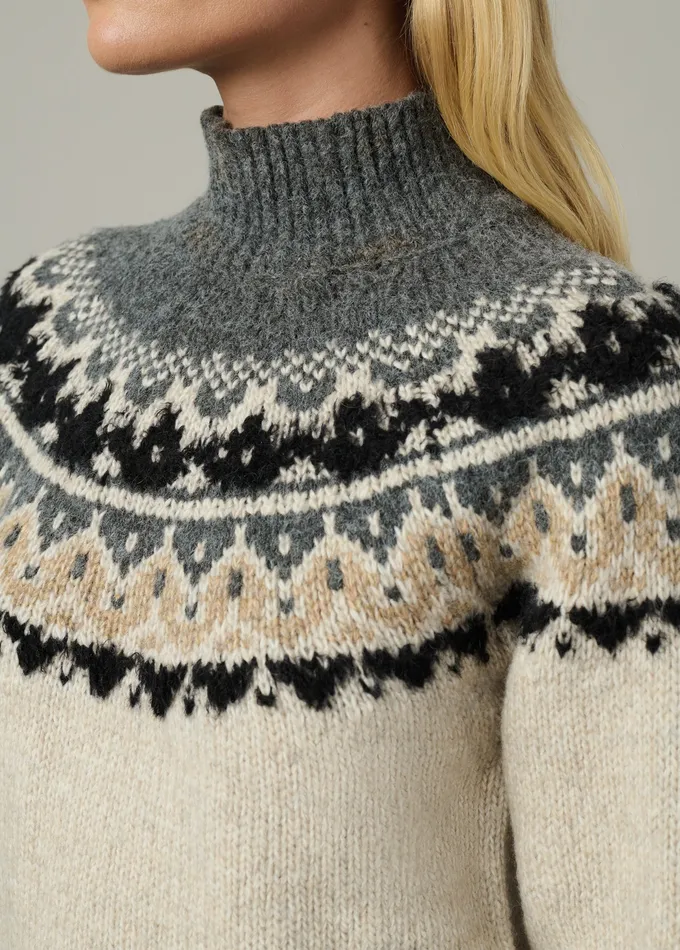 Joe8217s Jeans Sweaters Women THE CELESTE FAIR ISLE SWEATER Oatmeal Charcoal Fair Isle