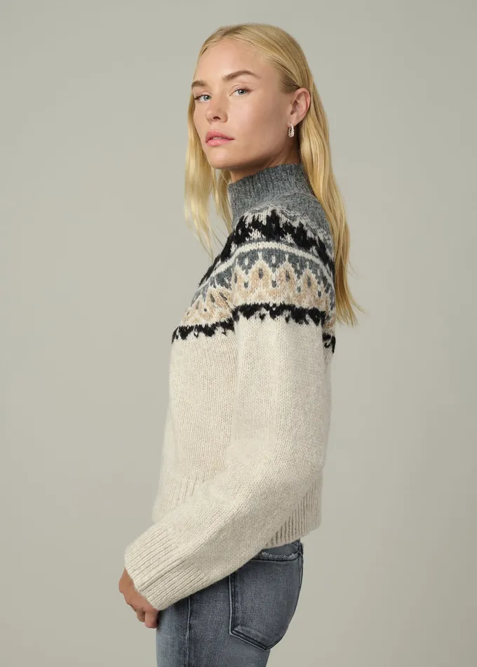Joe8217s Jeans Sweaters Women THE CELESTE FAIR ISLE SWEATER Oatmeal Charcoal Fair Isle
