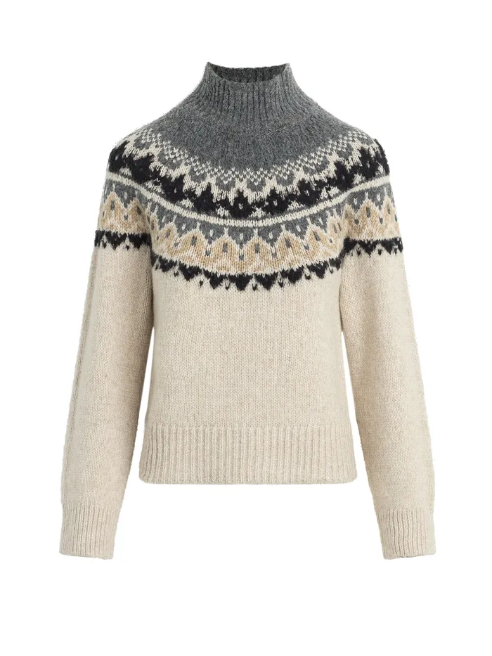 Joe8217s Jeans Sweaters Women THE CELESTE FAIR ISLE SWEATER Oatmeal Charcoal Fair Isle