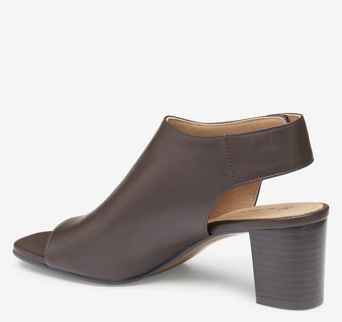 Johnston and Murphy Evelyn OpenToe Bootie Brown Glove Leather Women Heels and Platform Wedges