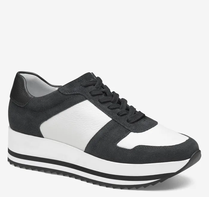 Johnston and Murphy Gracie Colorblock LaceUp Black SuedeWhite Calfskin Women Women8217s Shoes