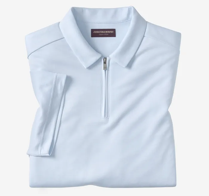 Johnston and Murphy Polos and Tees Men Vintage Birdseye Zip Polo Light Blue