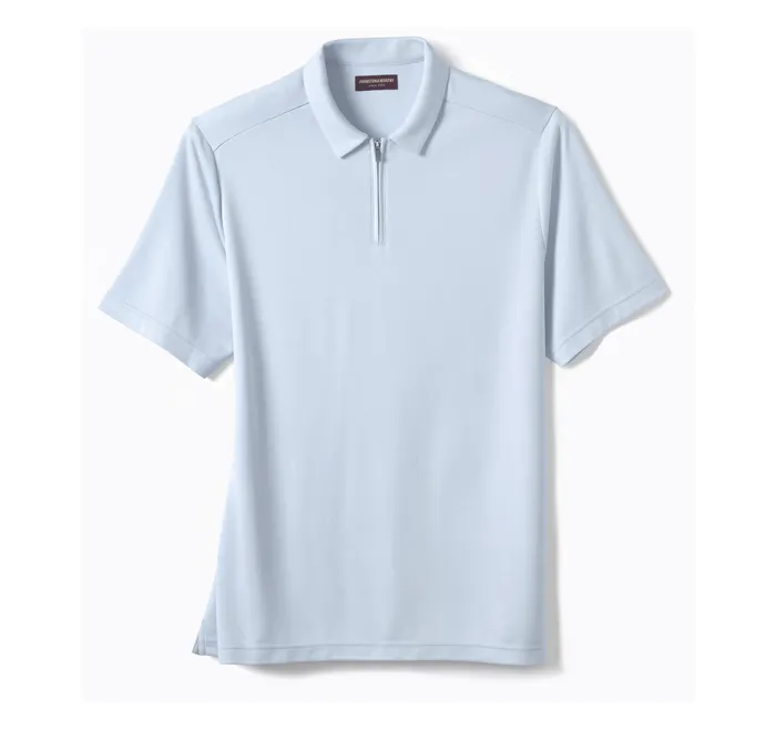 Johnston and Murphy Polos and Tees Men Vintage Birdseye Zip Polo Light Blue