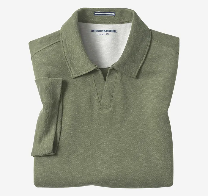 Johnston and Murphy Polos and Tees Men Vintage Slub VNeck Polo Olive
