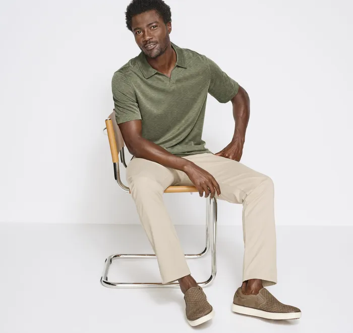 Johnston and Murphy Polos and Tees Men Vintage Slub VNeck Polo Olive