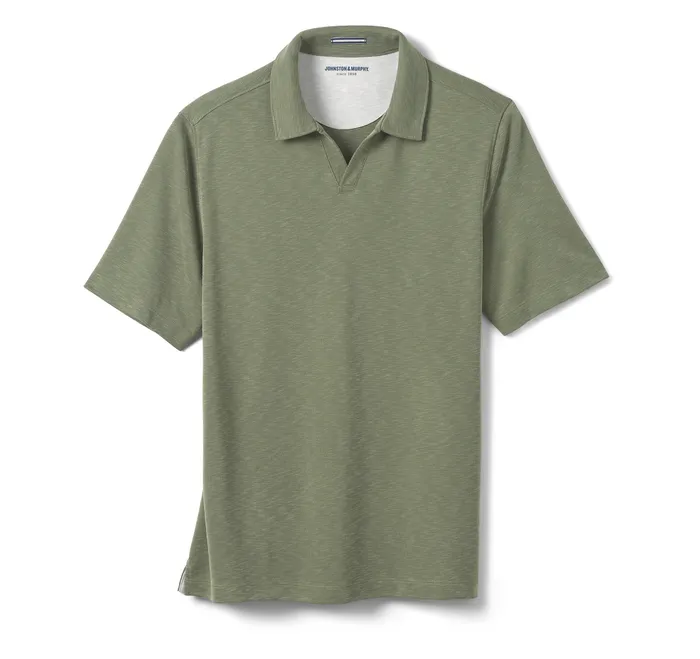 Johnston and Murphy Polos and Tees Men Vintage Slub VNeck Polo Olive