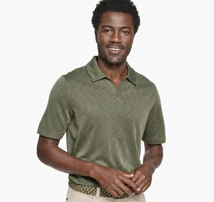 Johnston and Murphy Polos and Tees Men Vintage Slub VNeck Polo Olive