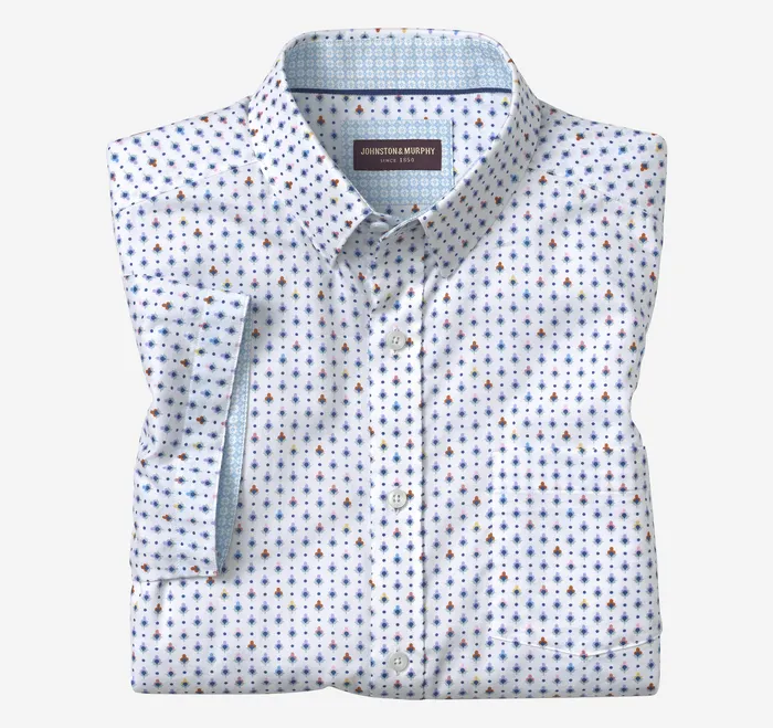 Johnston and Murphy Printed ShortSleeve Shirt White Floral Men ShortSleeve Shirts