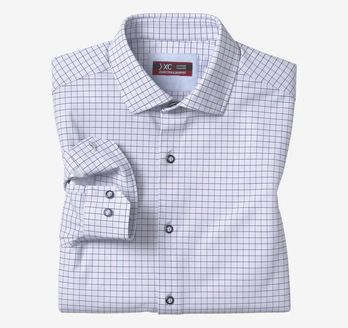 Johnston and Murphy Shirts Men XC4 LongSleeve Print Knit Shirt PurpleNavy Dotted Windowpane