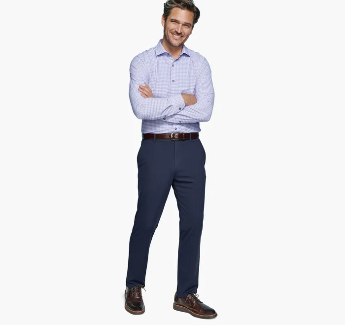 Johnston and Murphy Shirts Men XC4 LongSleeve Print Knit Shirt PurpleNavy Dotted Windowpane