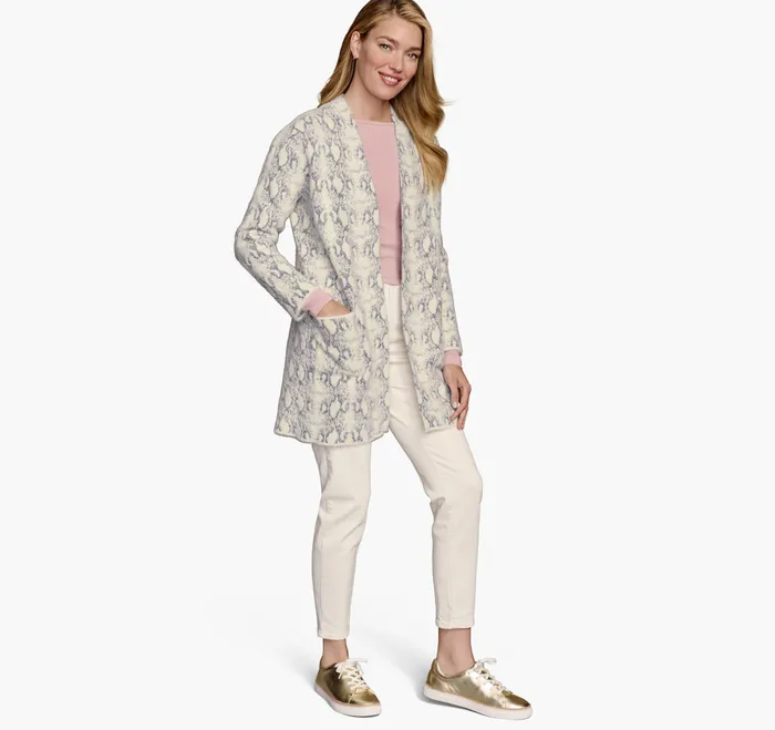 Johnston and Murphy Shirts Sweaters and Blazers Women SnakeskinPattern Cardigan Light Gray