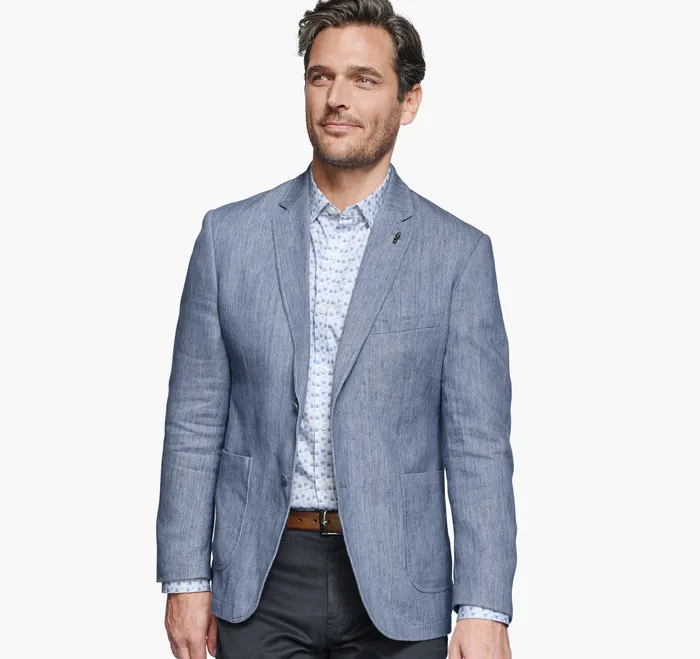 Johnston and Murphy Washed LinenBlend Blazer Light Blue Men Blazers